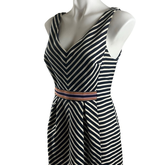 Maeve Anthropologie Mitered Navy and White Fit & Flare Embroidered Dress - Picture 7 of 11